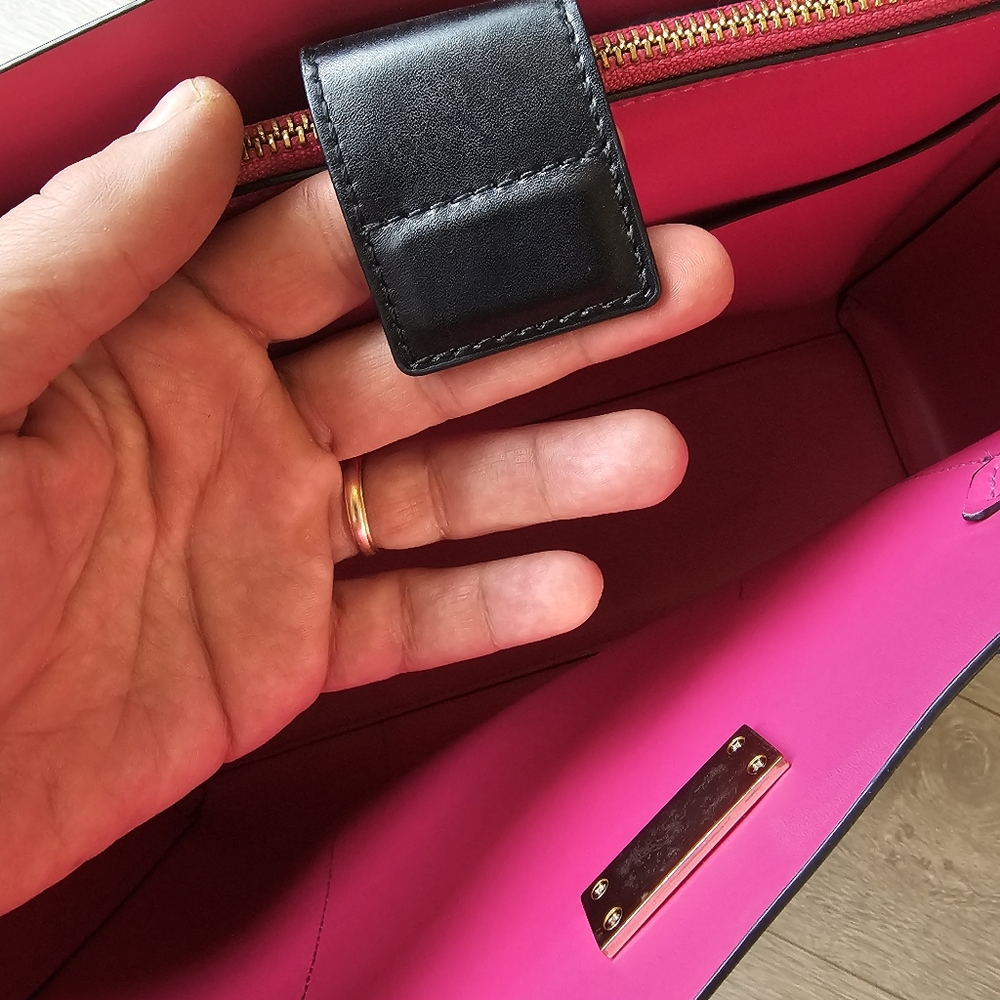 Kate Spade Arbor Hill Kyra Black Pink Leather Handbag Top Handle Tote - Picture 5 of 16